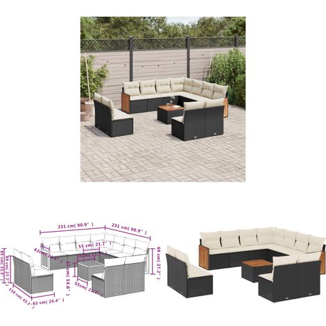 12-tlg. Garten-Sofagarnitur mit Kissen Schwarz Poly Rattan - Gartenmöbel - Esstisch - Lounge Set - Outdoor Möbel - Rattan Gartenmöbel - Home & Living (1/3)