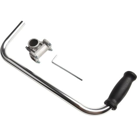 Mango para cortacésped montado sobre un soporte, diseñado para reducir el dolor de espalda y mejorar la comodidad al cortar el césped o perfilar los bordes.