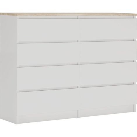 Commode 8 tiroirs : Blanc Mat / Chêne Sonoma Top, 120 x 101 x 39 cm (1/5)