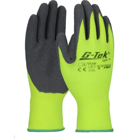 Gants haute visibilité G-Tek® enduit latex crêpé jaune fluo/gris T9 - PIP - 39-FG1315-YN-9