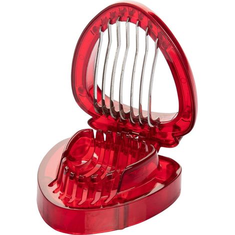 1 Coupe-Fraise, Lames Acier Inoxydable, Plastique Rouge, Tranches 5 Mm, Desserts