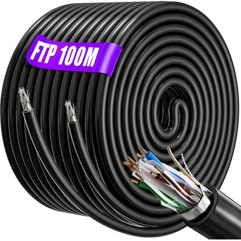 Cable Ethernet 100m, RJ45 Cat 6 Blindé Câble Réseau à l'extérieur Intérieur (1/5)