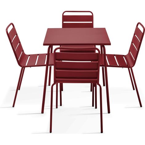 Ensemble table de jardin et 4 chaises en métal pourpre - Palavas