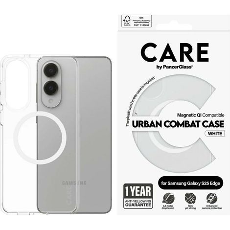 Funda transparente Care by PanzerGlass Flagship Urban Combat White QI para Samsung Galaxy S25 Edge (1/4)