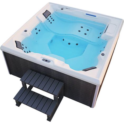 Home Deluxe – Spa rigide extérieur 5 personnes – 34 jets de massage – Dimensions 208 x 208 x 88 cm – Chauffage 3000W – Couverture thermique et escalier inclus