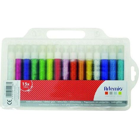 Colle paillettée - ARTEMIO - Assortiment 15 tubes - Camaieu de bleu - 10 ml par tube (1/2)