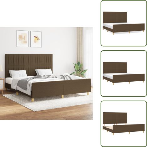 The Living Store Cadre de lit sans matelas marron foncé 160x200 cm tissu - Lit Double - Cadre De Lit - Tête De Lit - Literie - Meubles De Chambre