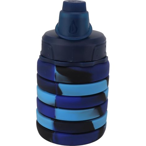 Zusammenfaltbare 500-ml-Wasserflasche aus lebensmittelechtem Silikon, tragbar und faltbar, ideal für Sport, Reisen, Fitnessstudio, Camping und Wandern (blau). (1/5)