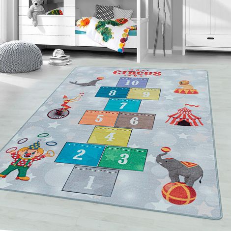 Tapis marelle pour fille et garçon Circus Gris 100x150 (1/5)