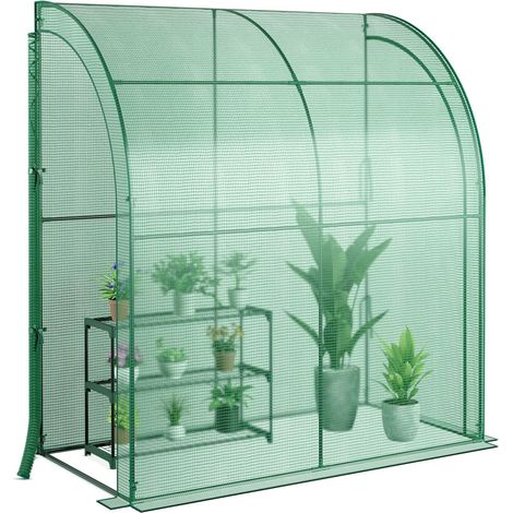 COSTWAY Serra da Giardino da Parete, Serra da Esterno per Orto e Piante con Copertura in PE Resistente alle Intemperie, Porte a Cerniera Avvolgibili, Serra Robusta per Balcone e Giardino (1/5)