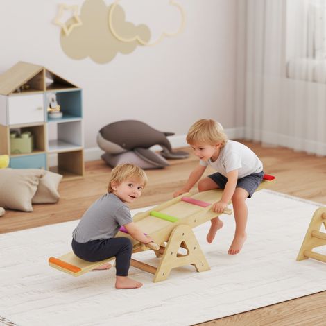 Balances pour enfants à bascule 2 en 1 - jardin à bascules - poutre d’équilibre en bois - planche d’équilibre 133 x 38 x 24 cm - Pratique