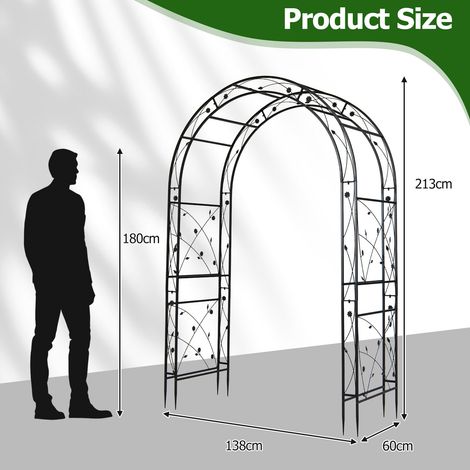 Arche de jardin noire en métal à double couche avec pieds pointus pour plantes grimpantes, roses et décoration de mariage (1/5)