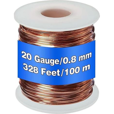 LYERCW - Fil de cuivre souple à 99,9 % de pureté, calibre 20/0,8 mm de diamètre, bobine de 100 m (328 pieds) de fil de cuivre pur (454 g). (1/5)