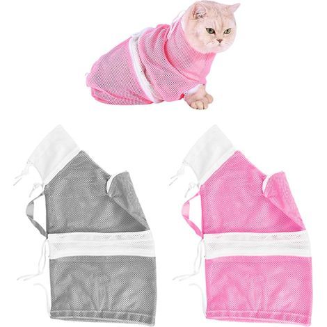 Set di 2 sacchetti per il contenimento dei gatti, in tessuto a rete traspirante, con tracolla regolabile, ideali per il bagno e la toelettatura. (1/5)