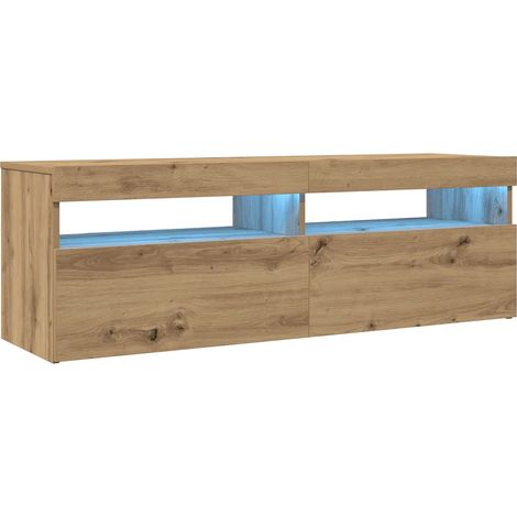 Meuble TV flottant avec lumière LED moderne rangement 120 x 35 x 40 cm en bois d'ingénierie chêne artisanal