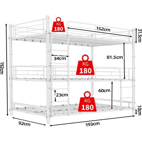 Lit superposé triple moderne 90190 cm avec échelle intégrée, barrières de sécurité intégrales et base antidérapante (1/5)