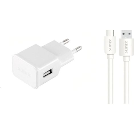 Sunix Netzteil Ladegerät 2A Typ-C Tragbares Reiseladegerät Steckdose 1,2m Kabel kompatibel mit Smartphones, Android Smartphones in Weiß