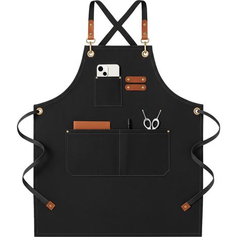 Tablier de cuisine robuste pour femmes et hommes en toile – Réglable avec grande poche, résistant aux taches. Idéal pour la cuisine, les barbecues, la peinture, le jardinage et le bricolage (1/5)