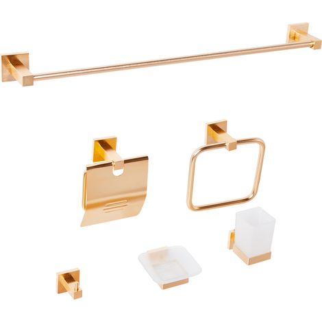 Conjunto de 6 accesorios de baño moderno de aluminio brillante vaso y jabonera incluidos clásico dorado Uvita