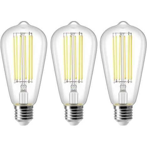 Lot de 3 Ampoules LED Vintage E27 ST64 8W Équivalent 80W Blanc Froid 6500K Non Dimmable (1/4)