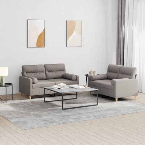 2-tlg. Sofagarnitur mit Kissen Taupe Stoff (1/5)