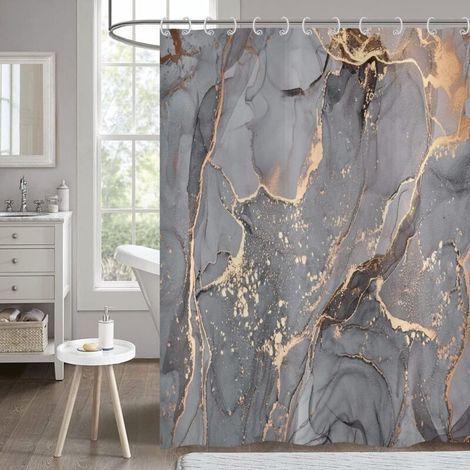 Gray Marble Shower Curtain 180x200, Glitter Shower Curtain Gold Cracked Abstract Modern Luxury Art Waterproof Bath Curtain Washable Polyester Fabric Bath Curtain with Hooks (1/4)