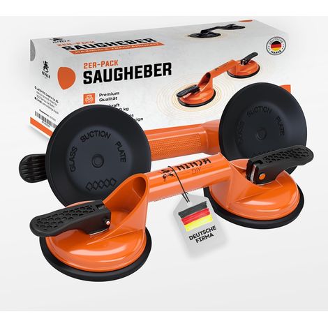 Fensterheber mit Saugnapf – 2er-Set – Robustes Aluminium – Tragkraft 120 kg – Zum Transport von Glas und Fliesen – Orange (1/5)