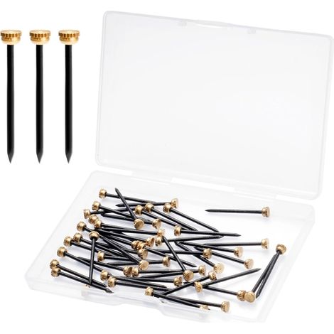 Lot de 50 clous en acier de 25 mm pour tableaux et murs en béton, clous en cuivre avec tête dorée, pour béton, mur, brique, plâtre, bois (1/5)