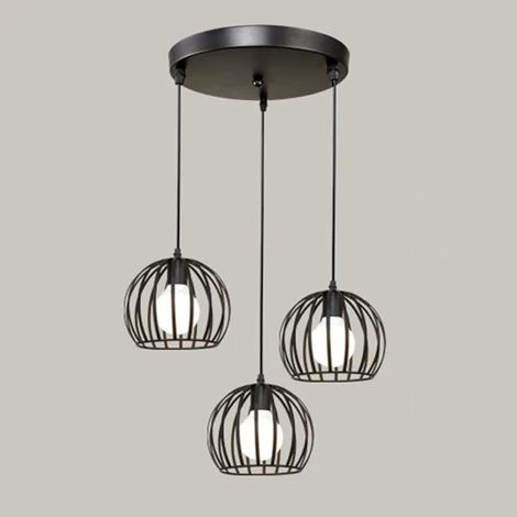 STOEX E27 Lustre Industriel Disque 3 lampes Suspension Cage Contemporain pour Cuisine, Salle à manger, bar (1/4)