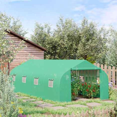 Serra da giardino 595x300x200 cm verde in ferro con copertura impermeabile e finestre avvolgibili (1/5)