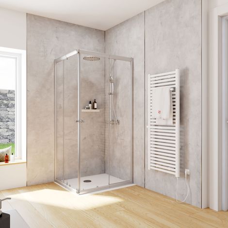 Schulte Duschkabine Corner Eckeinstieg mit Schiebetüren, Montage auf Duschwanne oder Fliese, Glas: 4 mm ESG Sicherheitsglas Klar Hell, Profil: Silberfarben, Größe: 75 x 90 x 180 cm (1/5)