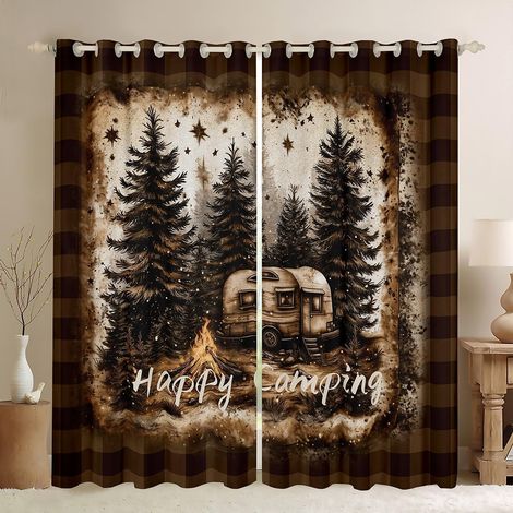 Rideaux de fenêtre rustique pour camping-car, caravane, pin, décoration d'intérieur naturelle, carreaux marron campagnard, rideaux de fenêtre durables pour enfants, cadeaux d'enfants, 2 - 183x117cm (H (1/5)