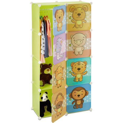Relaxdays Armario Modular Infantil con Animales, Plástico, Multicolor, 145 x 74 x 36.5 cm