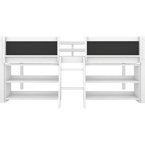 Halbhohes Bett 90 x 200 cm aus Kiefer und weißem MDF mit Leiter, Gittern und Stauraum (1/5)