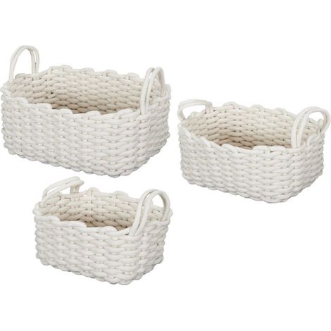 Lot de 3 Paniers de Rangement "Tricot" 45cm Blanc (1/5)