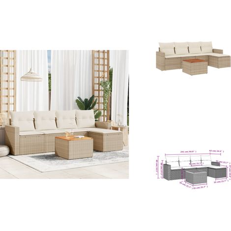 6-tlg. Garten-Sofagarnitur mit Kissen Beige Poly Rattan - Gartensorte - Gartenmöbelset - Polyethylen Möbel - Outdoor Lounge Set - Rattan Gartenmöbel (1/3)