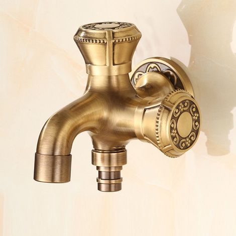 Robinet mural vintage G1/2" en laiton antique pour lave-linge, évier, jardin, maison, cuisine (1/5)