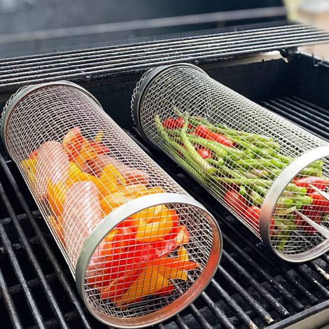 Petit format 20x9 [Livré avec crochets et boîte] Grille rotative en acier inoxydable 304 pour pique-niques et barbecues en extérieur - Tambour rotatif (1/4)