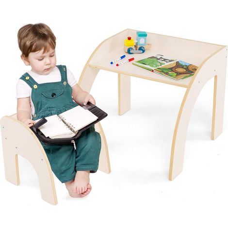 COSTWAY Set Tavolo e Sedie per Bambini 3+ Anni, Tavolino Legno con Sedie per Cameretta con Bordo Curvato e Ampio Piano, Mobile Salvaspazio per Camera da Letto, Soggiorno e Asilo (Bianco) (1/5)