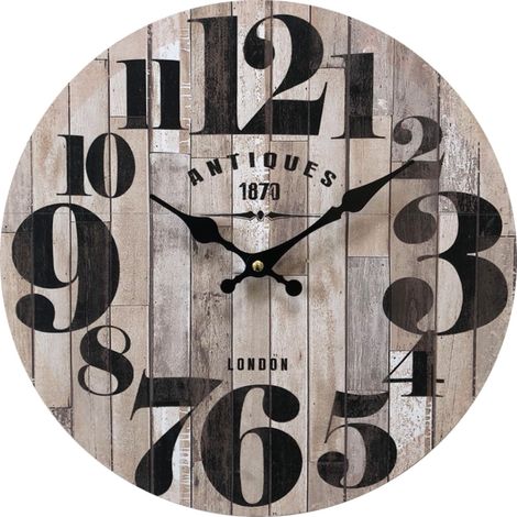 Rebecca Mobili Horloge Murale Mdf Noir Brun Cuisine Salon 33,8x33,8x4