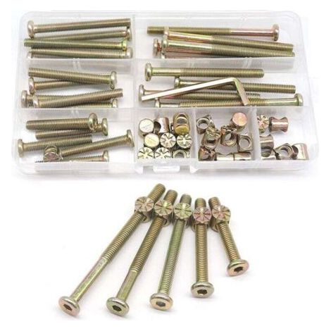 Kit de tornillos y tuercas para armazón de cama, piezas de cuna, juego de 25 tornillos para litera M6-1x40mm/ 50mm/ 60mm/ 70mm/ 80mm / 80mm/Kit de muebles