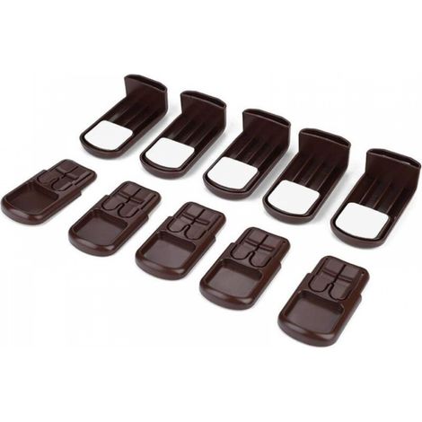Lot de 5 verrous de sécurité pour portes et tiroirs d'armoires, accessoires de sécurité (marron) (1/5)