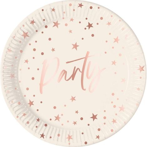 Platos de papel para fiestas color oro rosa, 23 cm, 8 unidades