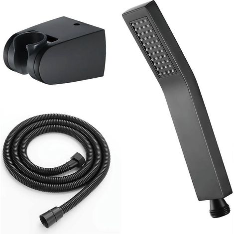 Pommeau de douche en laiton noir, douchette à main avec flexible, pommeau de douche anticalcaire à jet unique, anticalcaire, avec sortie d'eau.