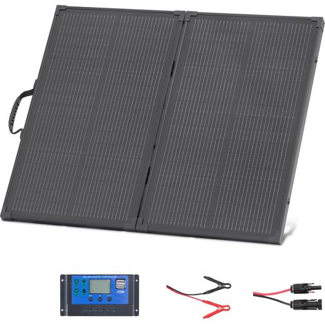 Panneau Solaire Pliable 100W avec Cadre, Chargeur Solaire Monocristallin N-Type 16BB Portable 24% Rendement, Étanche IP67 avec Contrôleur PWM 30A & Sortie MC4 pour Camping, Randonnée, Van (1/5)