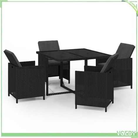 Ensemble à dîner de jardin - FAFEICY - 3095504 - Poly rotin noir - Table verre trempé - Dossier rabattable (1/5)