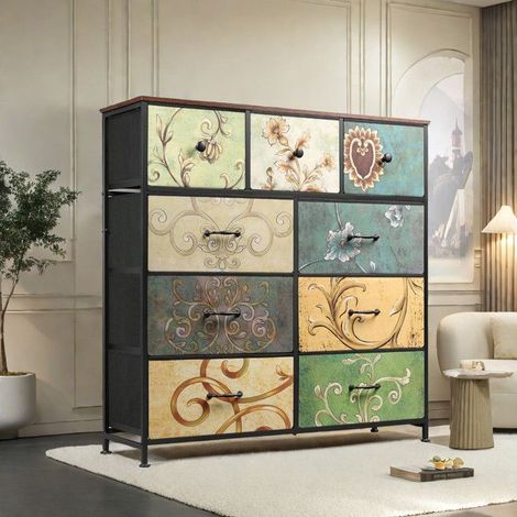 Buffet de salón - Moderno - 9 cajones - Estructura de metal - 100x30x100 cm (1/4)