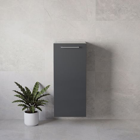 Napoli Gloss Grey 350mm Wall Mounted Single Door Side Cabinet - 350mm - Chrome 160mm Handle