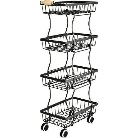 Desserte de cuisine 4 niveaux avec paniers amovibles – Chariot de rangement à roulettes pour légumes, pommes de terre, oignons, pain et snacks – Organisateur mobile pour cuisine (1/5)
