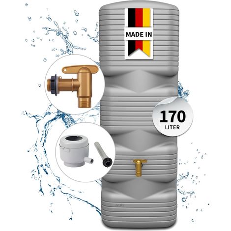 4rain QUADRO Wandtank Komplett-Set 170 Liter betongrau inkl. Kunststoff-Auslaufhahn und Fallrohranschluss (1/5)